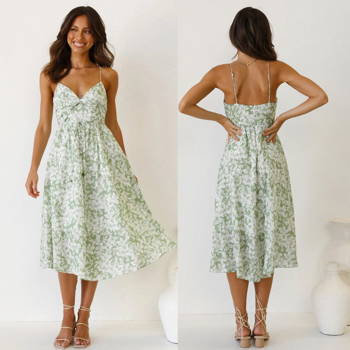Damen Midikleid mit floralem Muster und verstellbaren Spaghettiträgern W&W Mode