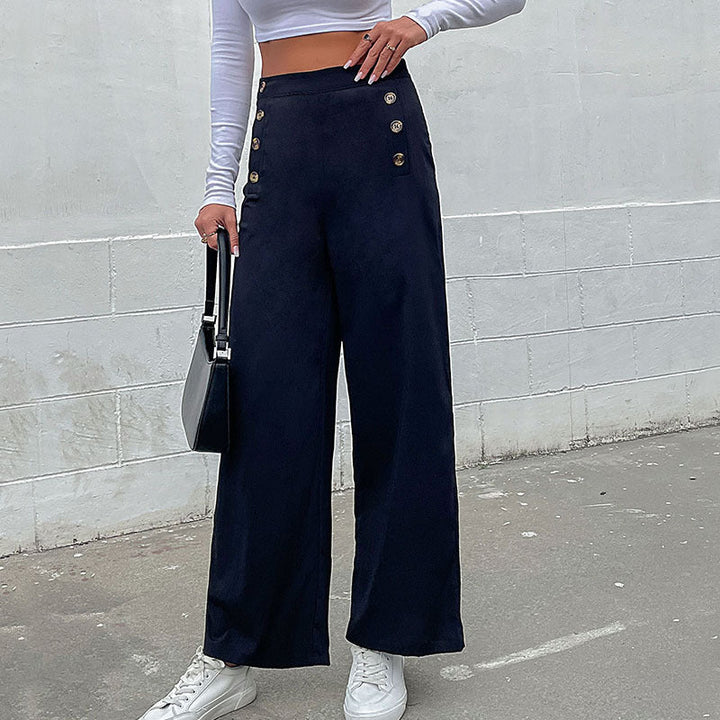 Damen Weite Hose mit dekorativen Knöpfen W&W Mode