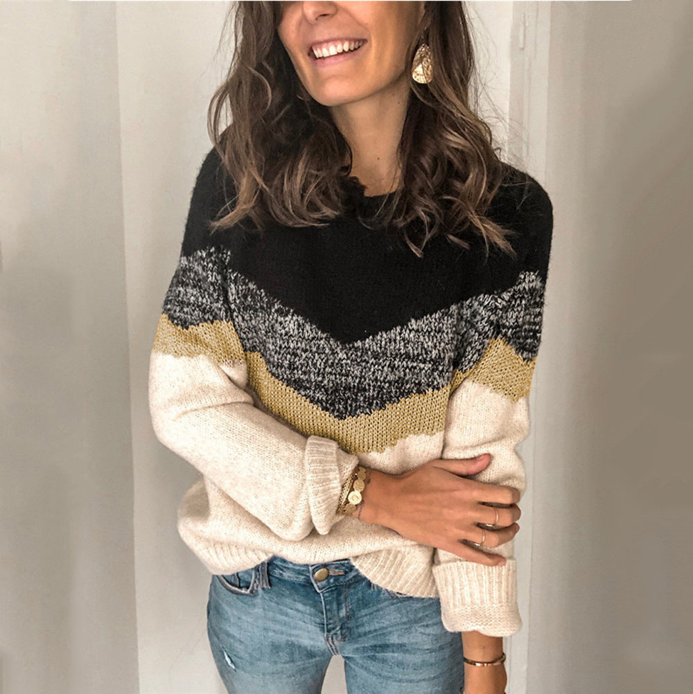 Damen gemusterter Pullover mit grafischem Strickdesign W&W Mode