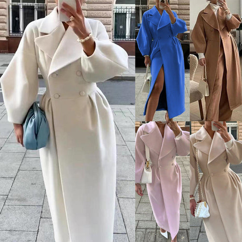 Damen Maximaler Oversized Mantel mit Schulterschultern und Doppelreihe W&W Mode