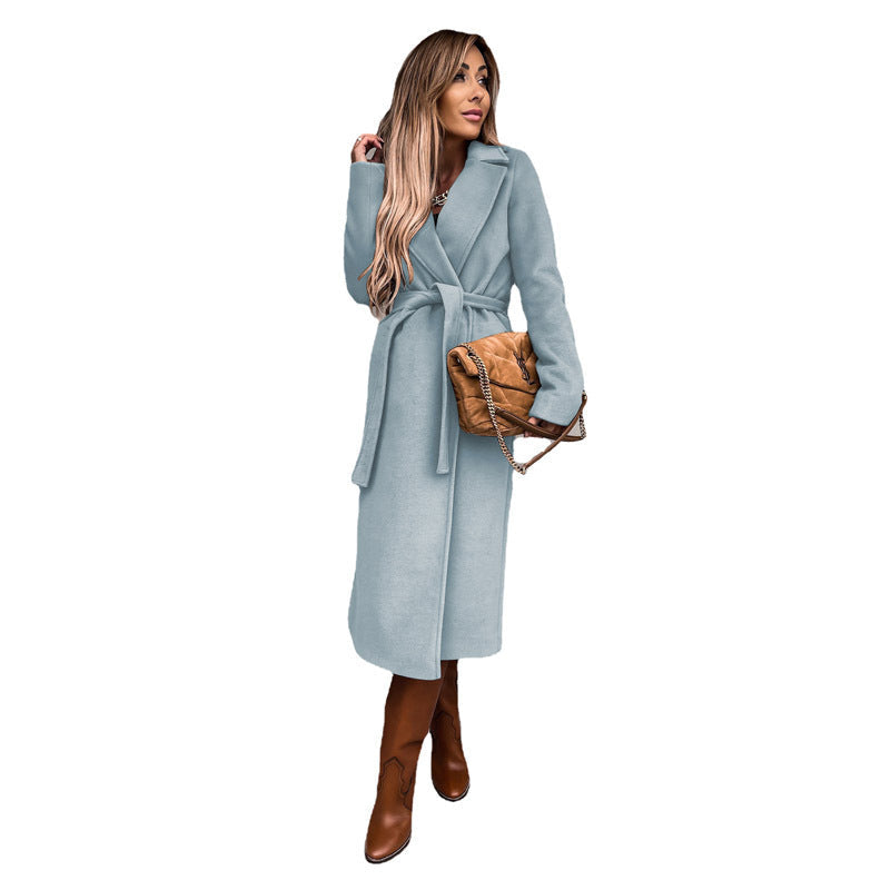 Damen eleganter Wolle-Mantel mit tailliertem Schnitt und Gürtel W&W Mode