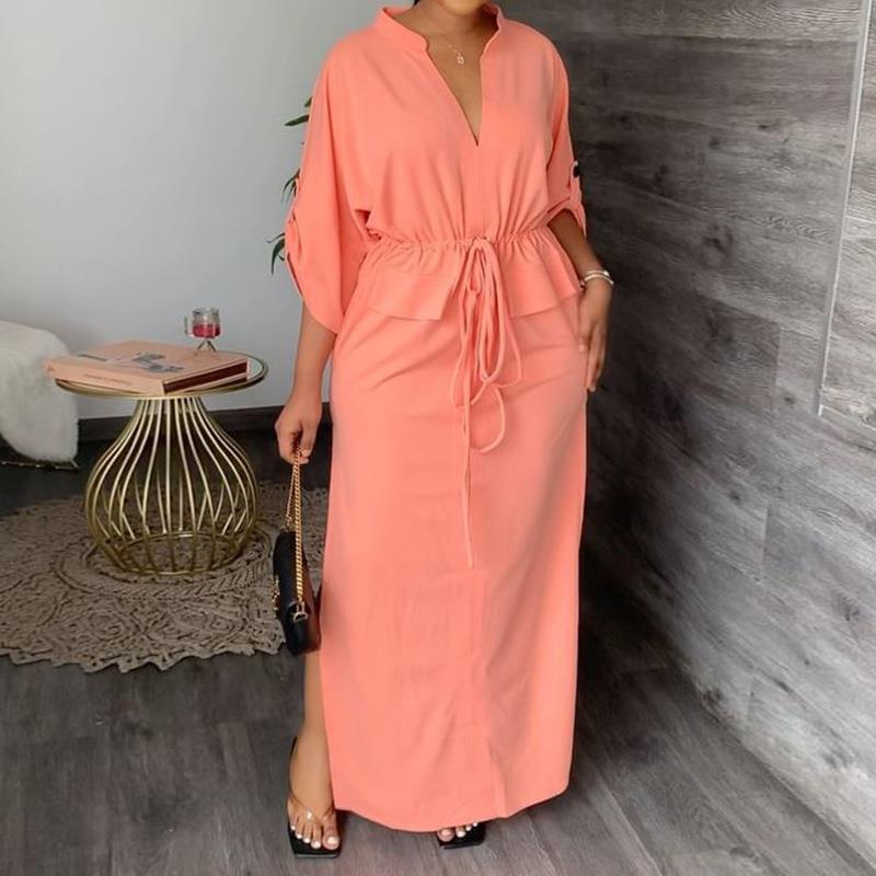 Damen Maxikleid mit Taillierung und offenem Kragen W&W Mode
