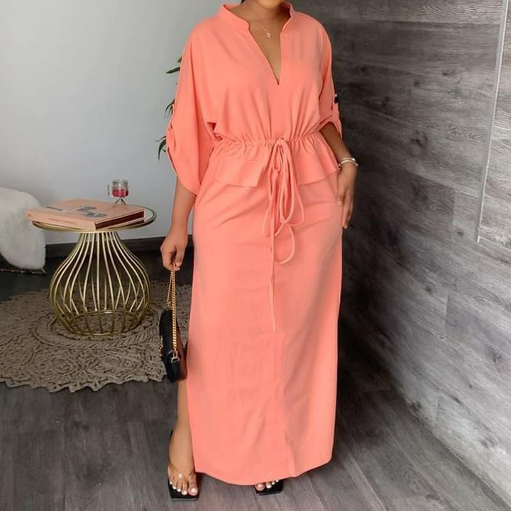 Damen Maxikleid mit Taillierung und offenem Kragen W&W Mode