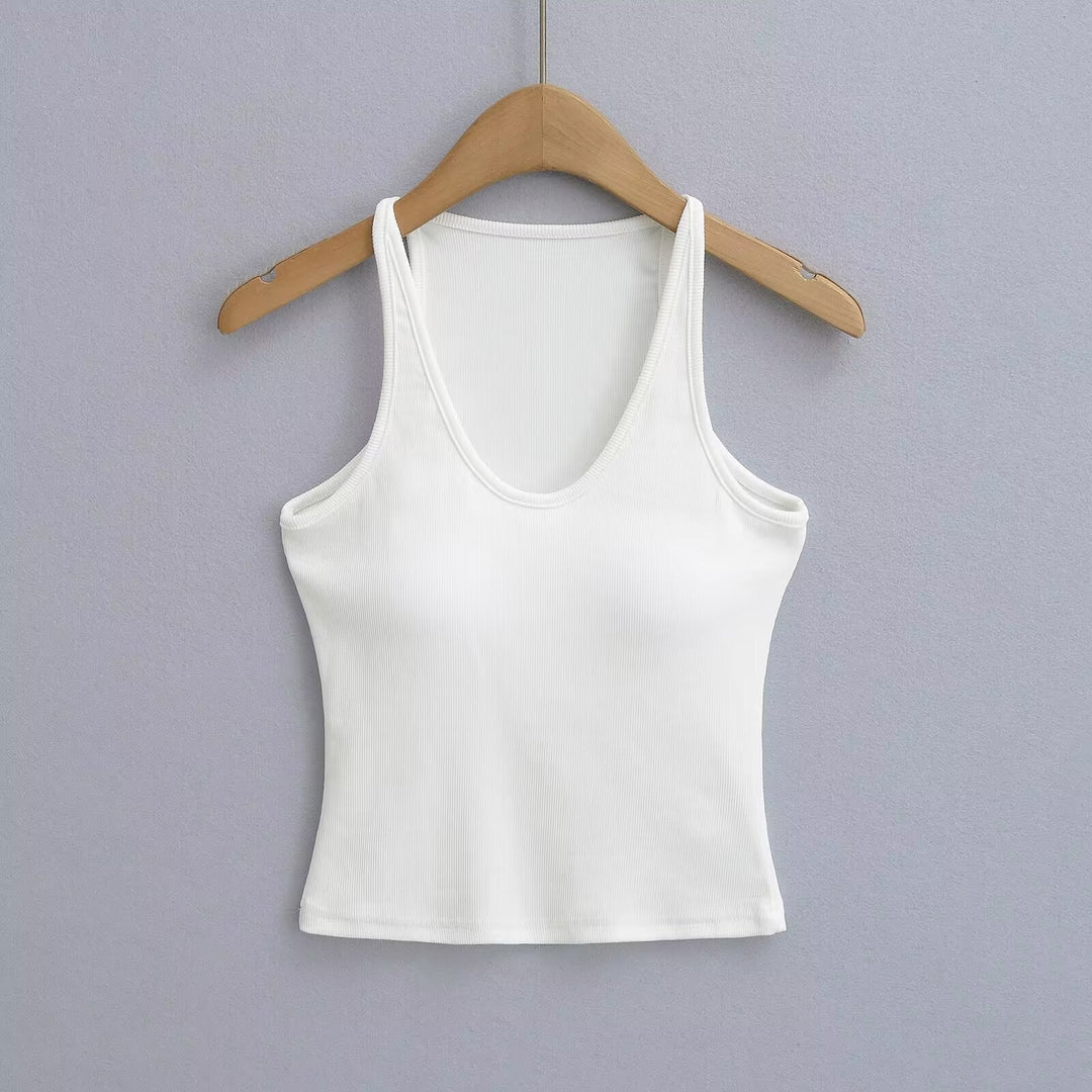 Damen ärmelloses Sporttop mit tiefem U-Ausschnitt und elastischem Material W&W Mode