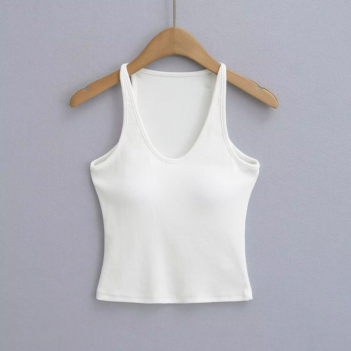 Damen ärmelloses Sporttop mit tiefem U-Ausschnitt und elastischem Material W&W Mode