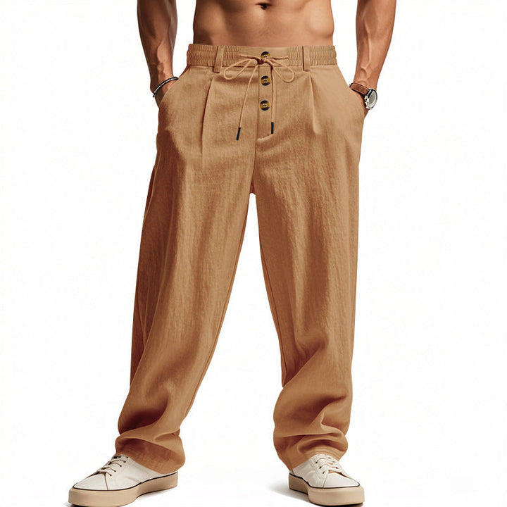 Herren lässige Leinen-Hose mit elastischem Bund und praktischen Knöpfen W&W Mode
