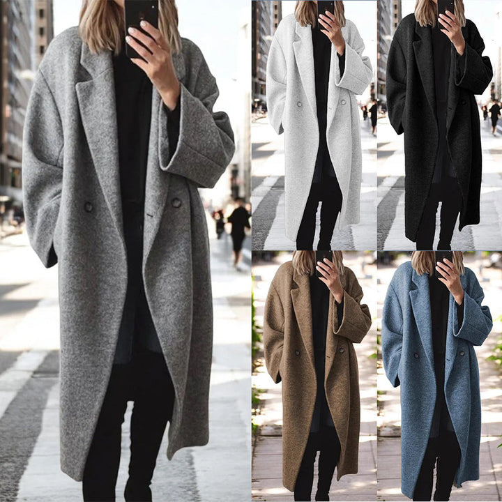 Damen Oversized Wollmantel mit eleganter Schnittführung und dezenten Druckknöpfen W&W Mode
