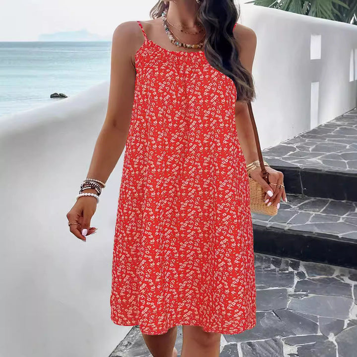 Damen ärmelloses Sommerkleid mit elastischem Bund und floralem Muster W&W Mode