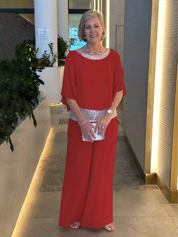 Damen elegante Jumpsuit mit schimmerndem Taillenbund W&W Mode