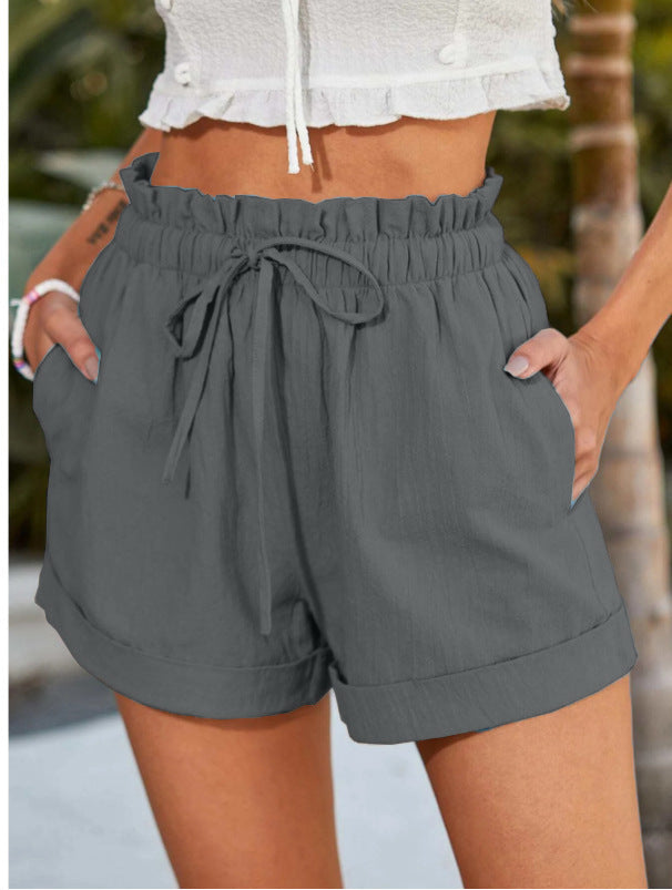 Damen lässige Shorts mit elastischem Bund und Rüschendetail W&W Mode