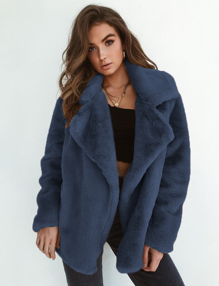 Damen elegante Fake-Fur Jacke mit weichem Kragen und lässigem Schnitt W&W Mode