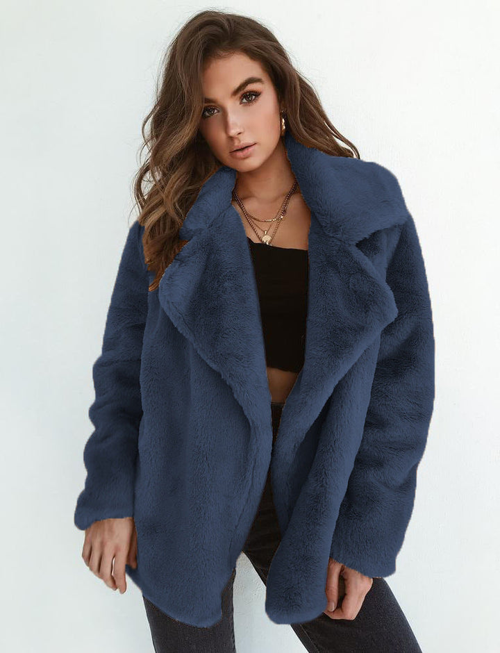 Damen elegante Fake-Fur Jacke mit weichem Kragen und lässigem Schnitt W&W Mode