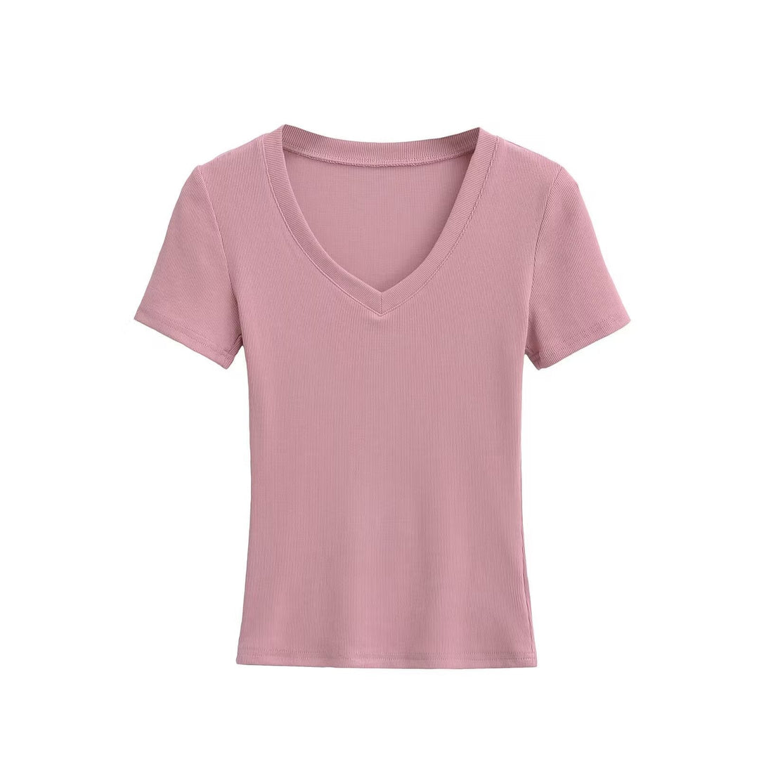 Damen V-Ausschnitt T-Shirt aus hochwertiger Baumwolle mit bequemer Passform W&W Mode