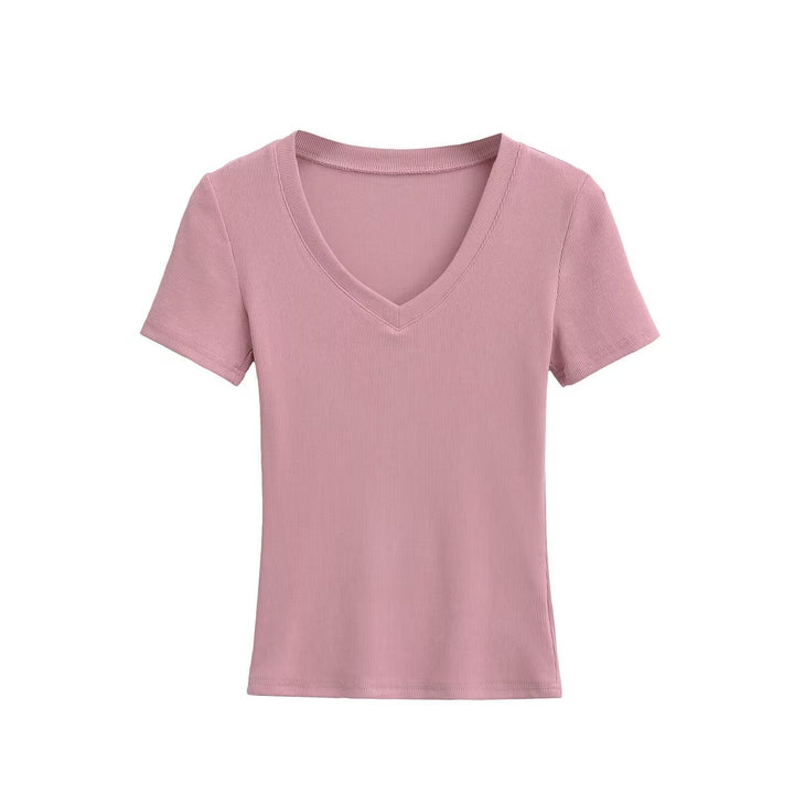 Damen V-Ausschnitt T-Shirt aus hochwertiger Baumwolle mit bequemer Passform W&W Mode