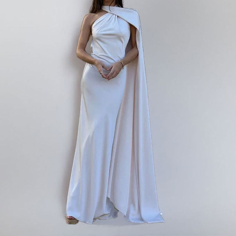 Damen Elegantes Abendkleid mit asymmetrischem Design und weichem Umhang W&W Mode