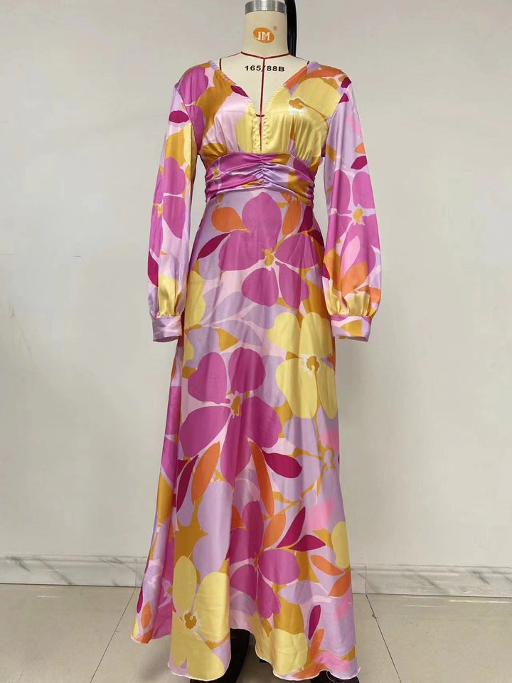 Damen Elegantes Maxi-Jumpsuit mit floralen Mustern und tiefem V-Ausschnitt W&W Mode