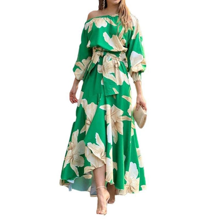 Damen Exklusives Maxikleid mit asymmetrischem Saum und voluminösen Ärmeln W&W Mode