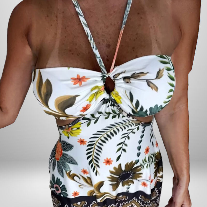 Damen Cut-Out Sommerkleid mit floralem Design und verspieltem Ausschnitt W&W Mode