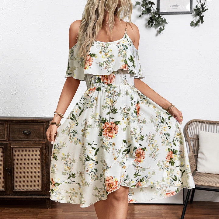 Damen Blume Dekolleté Kleid mit schwingendem Saum und lockerem Schnitt W&W Mode