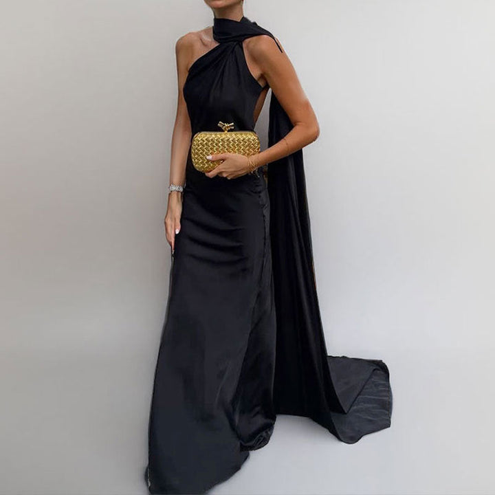 Damen Elegantes Abendkleid mit asymmetrischem Design und weichem Umhang W&W Mode