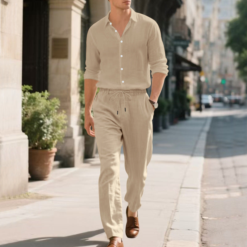 Herren lässige Leinen-Hose mit elastischem Bund und praktischem Kordelzug W&W Mode