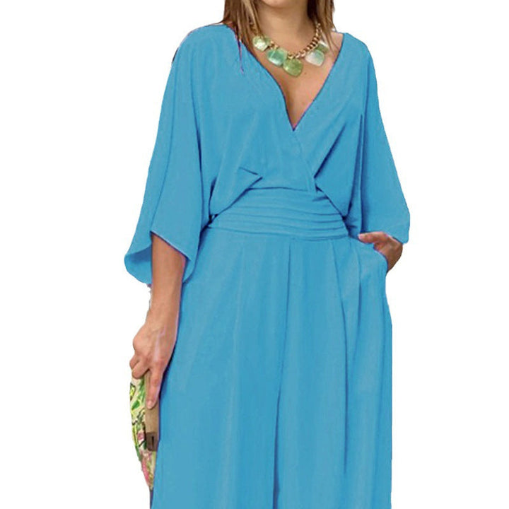 Damen Jumpsuit mit weitem Bein und elegantem Wickeloberteil W&W Mode