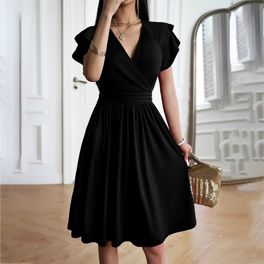 W&W Mode | V-neck Solid Color Short Sleeve Dress for Women