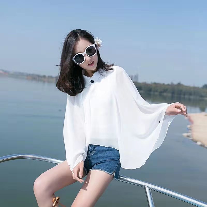 Damen Luftiger Chiffon-Kimono mit weit ausgestellten Ärmeln W&W Mode