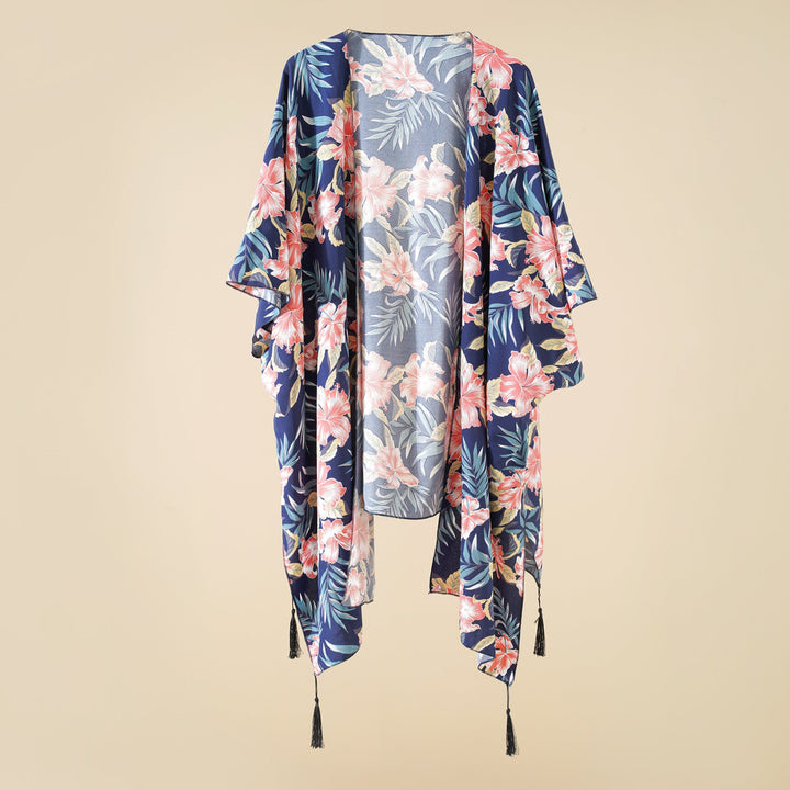 Damen Floral Kimono-Überwurf mit fransigen Details W&W Mode
