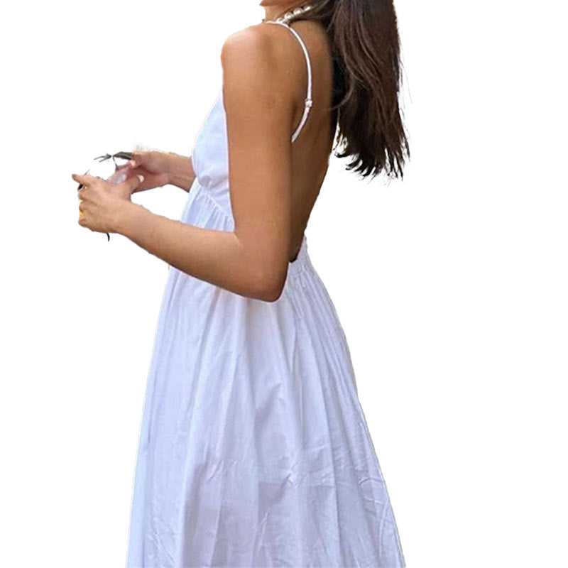 Damen Sommer Kleid mit tiefem V-Ausschnitt und lockerem Schnitt W&W Mode