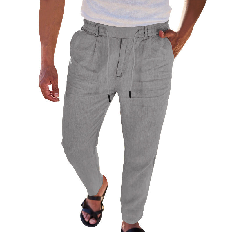 Herren lässige Leinenhose mit elastischem Bund W&W Mode
