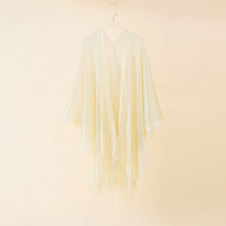 Damen Fransen-Kimono aus transparenter, luftiger Struktur W&W Mode