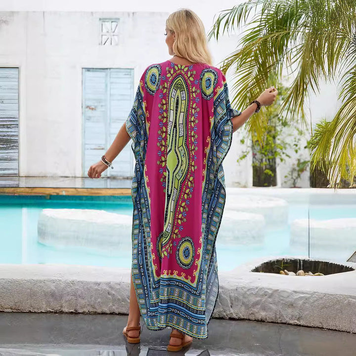 Damen Kaftan mit buntem ethnischen Muster und seitlichem Schlitz W&W Mode