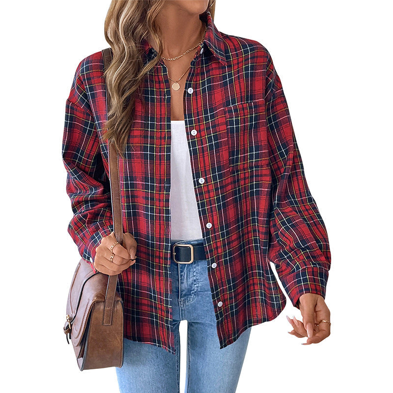 Damen kariertes Overshirt mit breiten Ärmel-Design W&W Mode