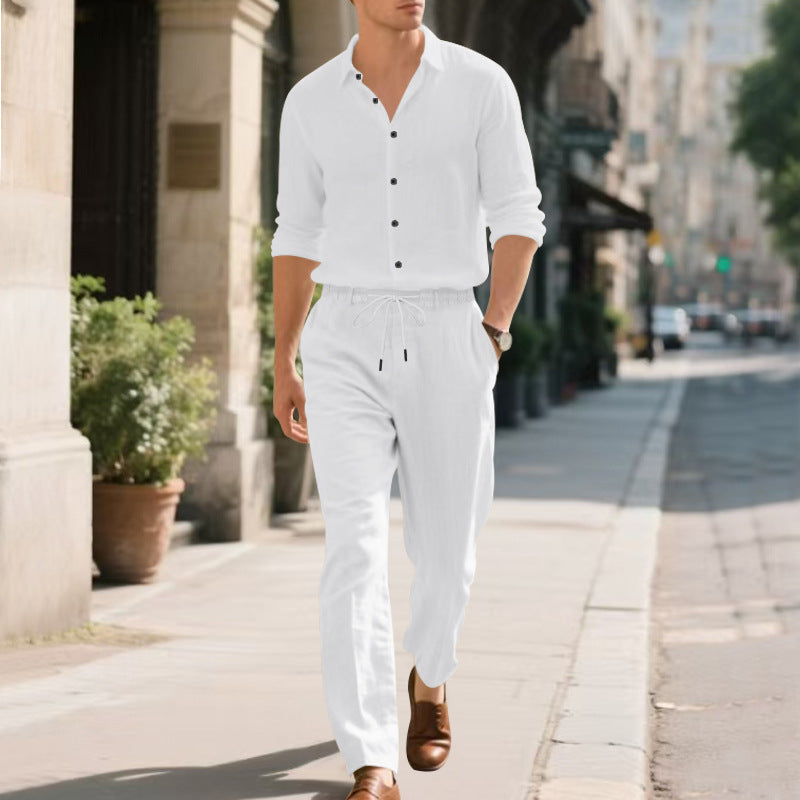 Herren lässige Leinen-Hose mit elastischem Bund und praktischem Kordelzug W&W Mode