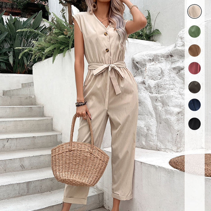 Damen Jumpsuit mit elegantem Knopfverschluss und schickem Taillengürtel W&W Mode