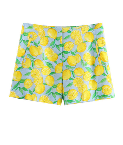Damen Stoffshorts mit fröhlichem Zitronenprint und seitlichen Eingrifftaschen W&W Mode