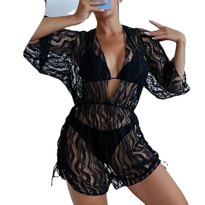Damen Strandüberwurf mit elegantem Spitzenmuster und taillierten Details W&W Mode