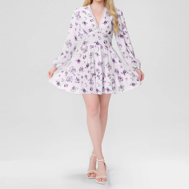 W&W Mode | V-Ausschnitt Plissiertes Kurzarm Kleid