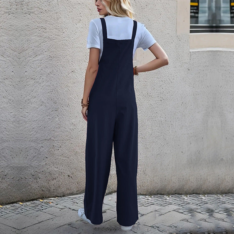 Damen Latzhose im relaxierten Palazzo-Stil mit praktischen Taschen und verstellbaren Trägern W&W Mode