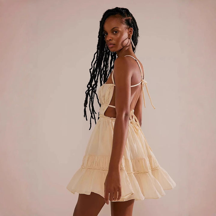 Damen luftiges Sommerkleid mit Rüschendetails und verstellbaren Trägern W&W Mode