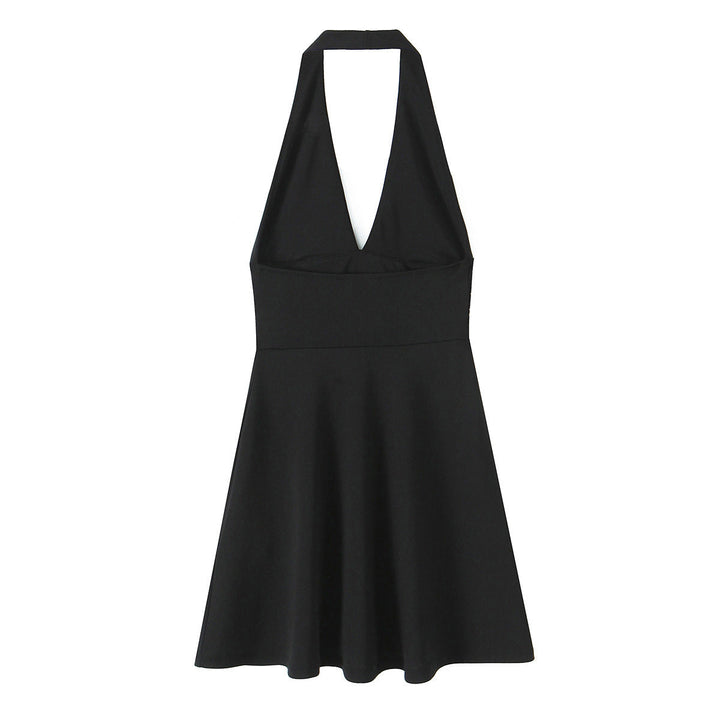 Damen Halterkleid mit tiefem V-Ausschnitt und fließendem Rock W&W Mode