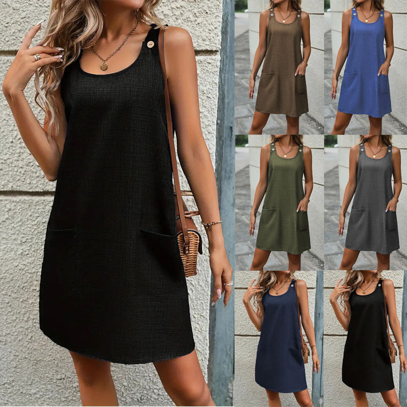 Damen lässiges Sommerkleid mit praktischen Seitentaschen und knielangem Schnitt W&W Mode