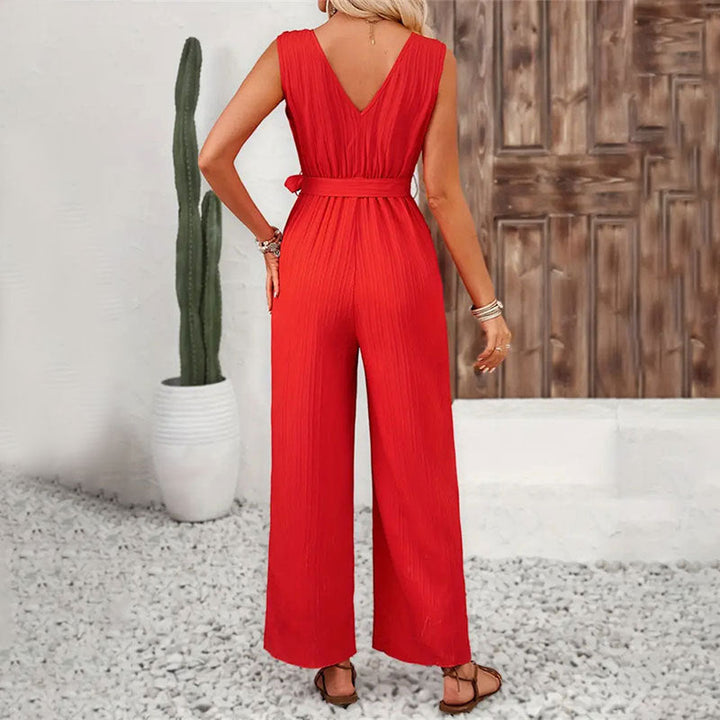 Damen eleganter Jumpsuit mit Rüschendetails und Taillengürtel W&W Mode