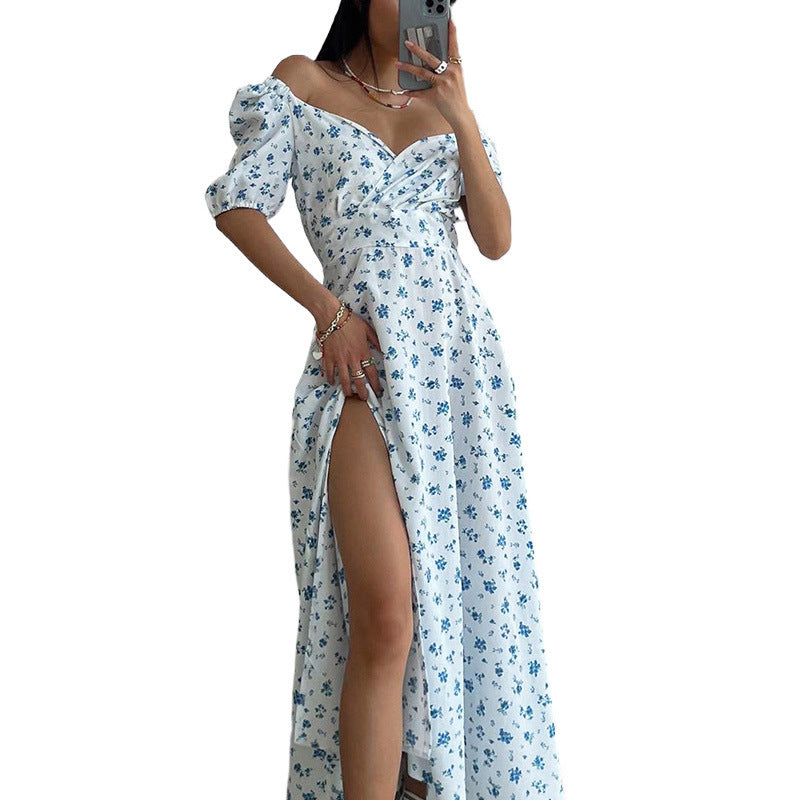 Damen Maxikleid mit Blumenmuster und voluminösen Ärmeln W&W Mode