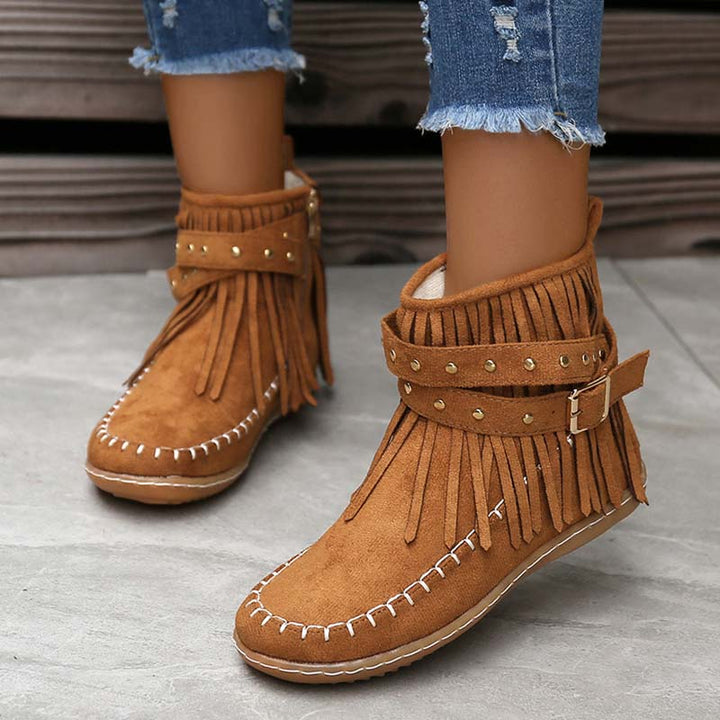 W&W Mode | Boho Stiefelette Mit Fransen Und Schnallen Für Damen