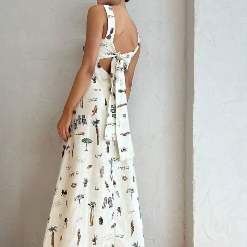 Damen Maxikleid mit kreativem Print und praktischen Taschen W&W Mode