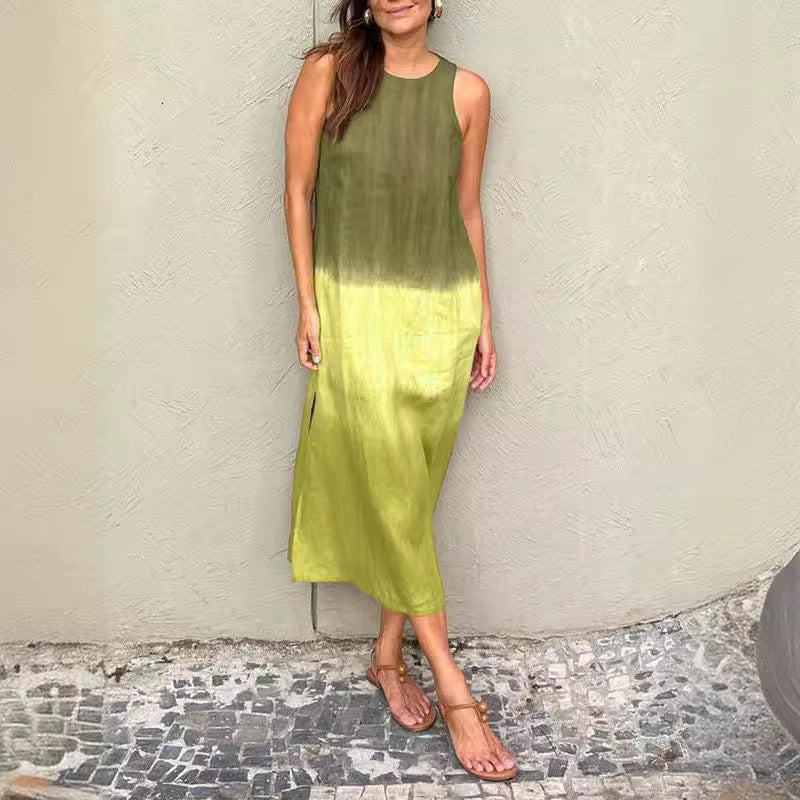 W&W Mode | Lässiges Baumwoll-Leinen Ärmelloses Gradient-Kleid
