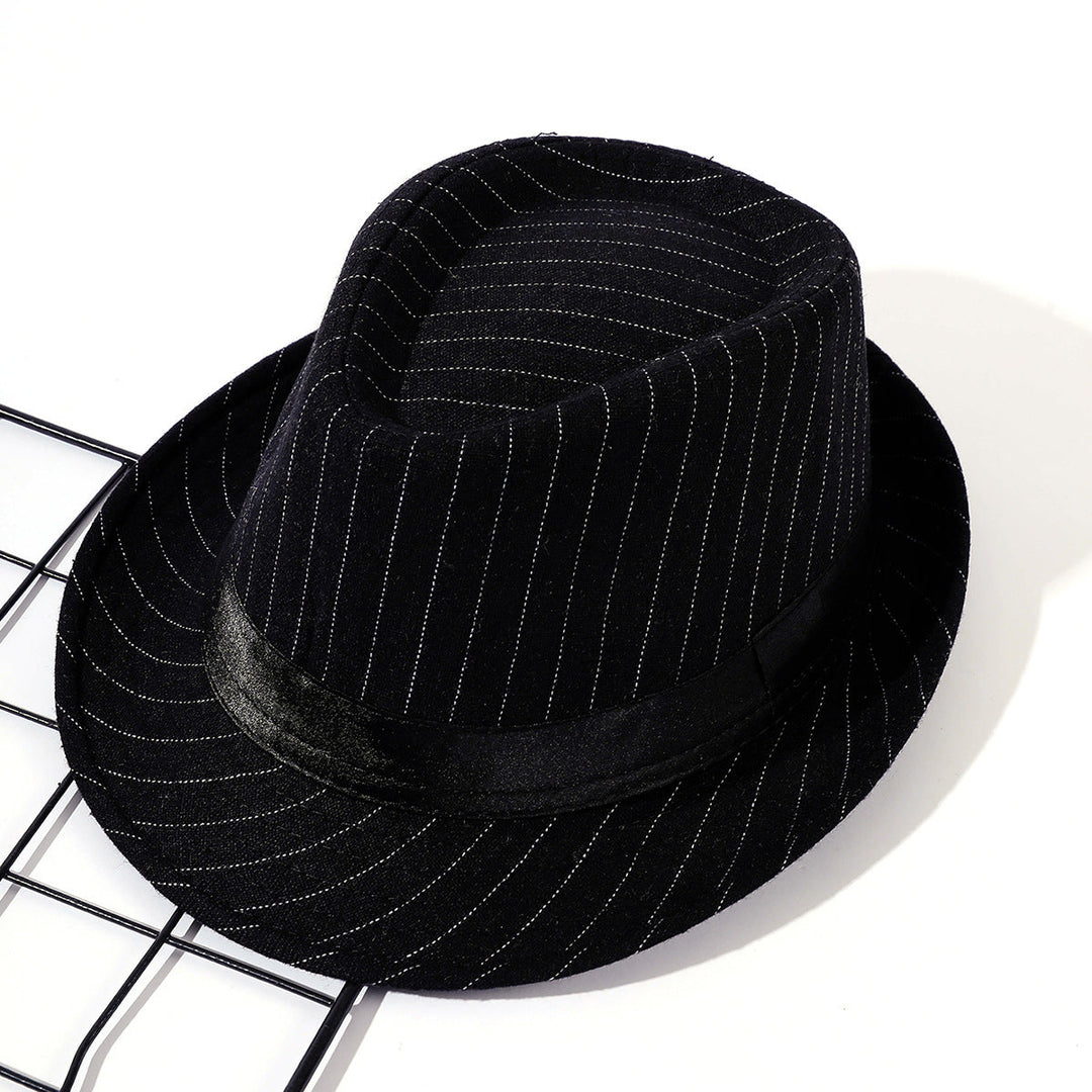 Damen eleganter Fedora-Hut mit gestreiftem Design und modischem Samtband W&W Mode
