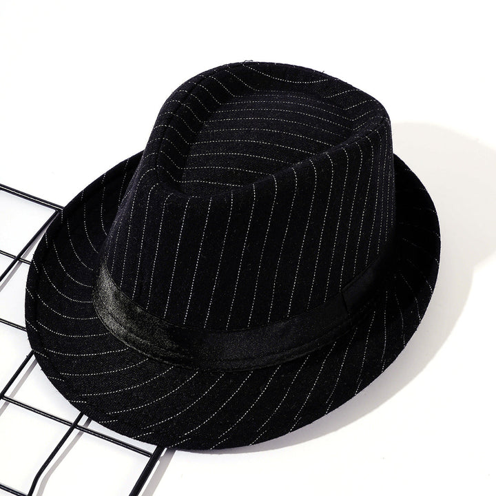 Damen eleganter Fedora-Hut mit gestreiftem Design und modischem Samtband W&W Mode